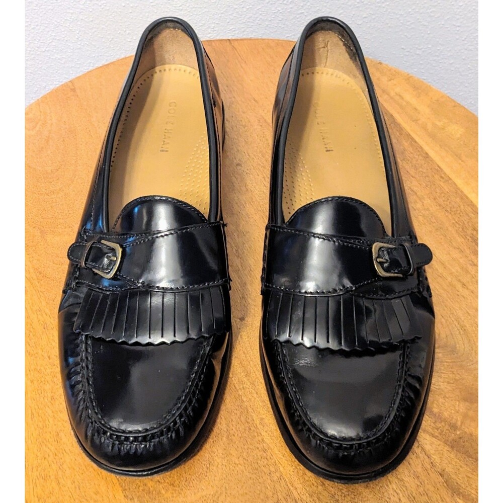Cole Haan Men's 13 D Pinch Buckle Kiltie Monk Strap Loafer Black Leather 03518